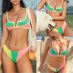 Zaful | NWT Pastel Ribbed V-Wire Cami Bikini Two Piece Swimsuit